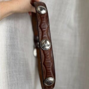 Vintage Brown and Silver Western Motif Leather Belt